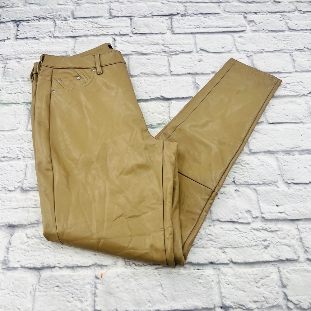 7 For All Mankind Faux Leather Skinny Pants Tan Womens Size Medium Stretch